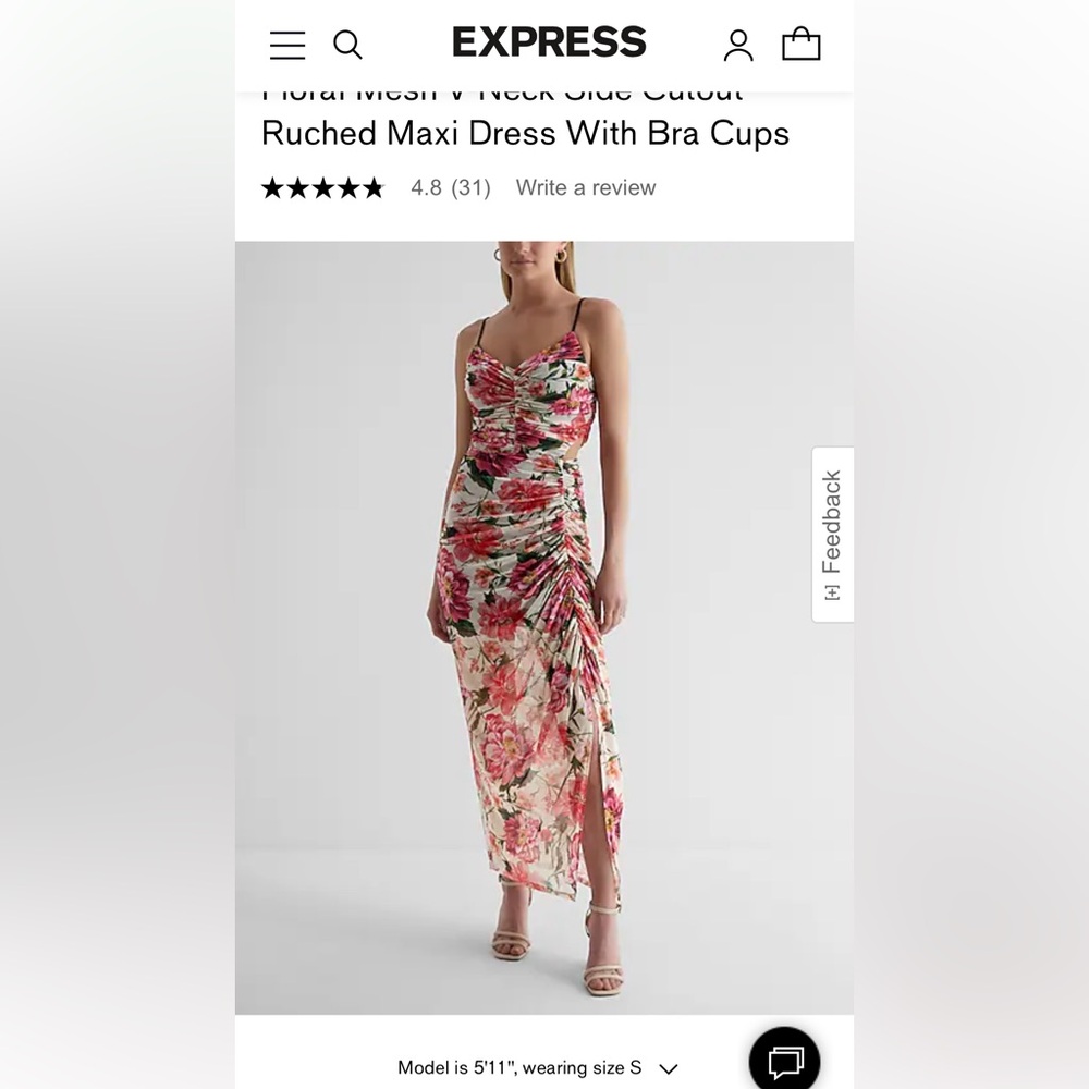 Express Floral Ruched Midi Dress